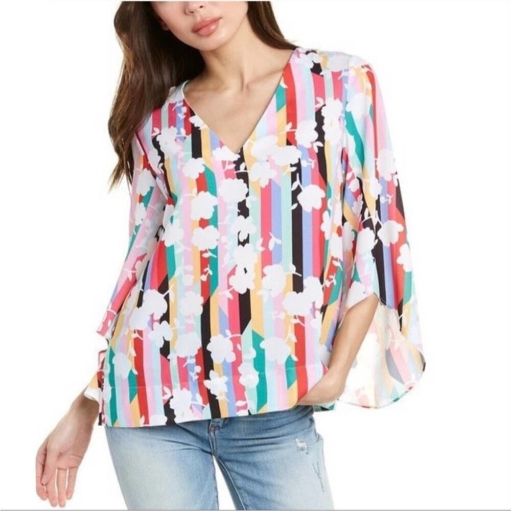 Crosby by Mollie Burch Andi Blouse in Flowerbed Multicolor Floral Stripe Top L